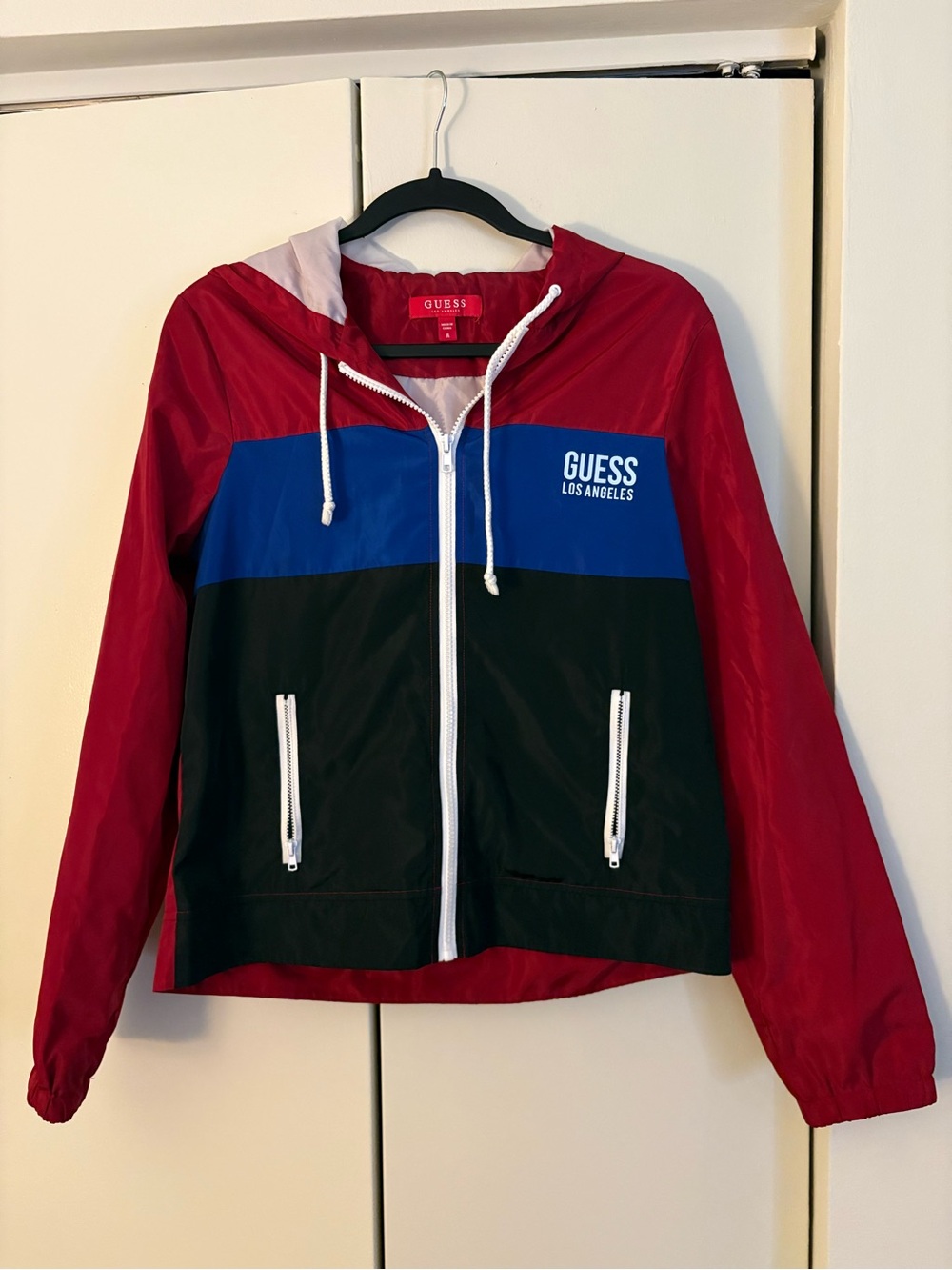 GUESS Red, Blue & Black Colorblock Bomber Jacket
